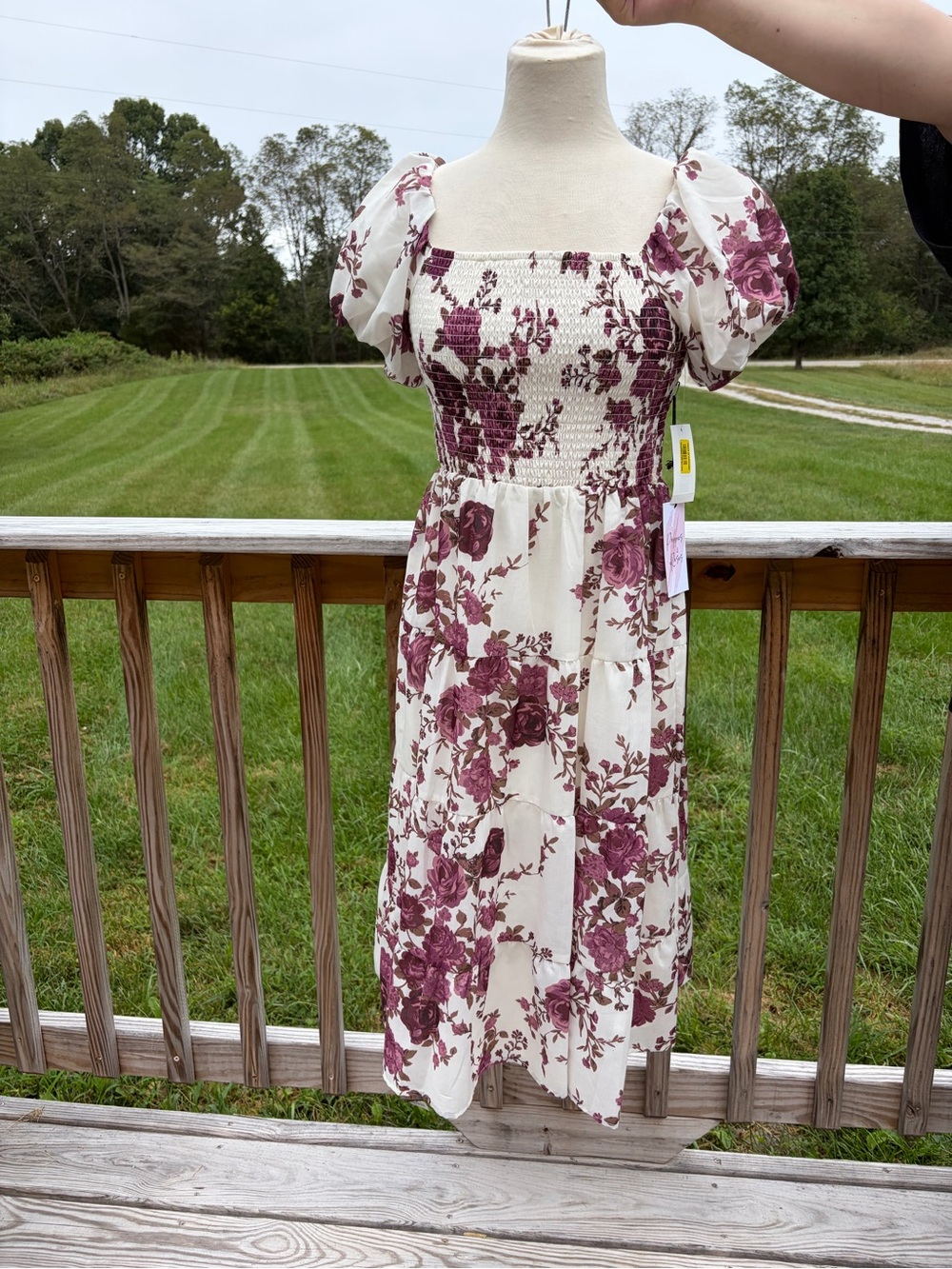 Girls Poppies and Roses Floral Dress Size 16 Burgundy Smocked Boho Puff Sleeve